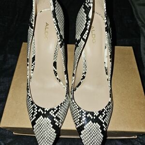 Aldo Black and White Snake Print Women's Heels
